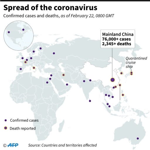 Countries or territories with confirmed cases and deaths from the new coronavirus