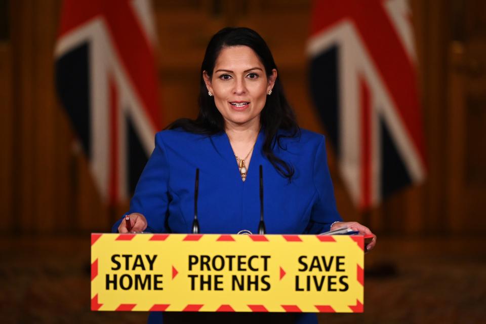 Priti Patel during a media briefing in Downing Street, London on WednesdayPA