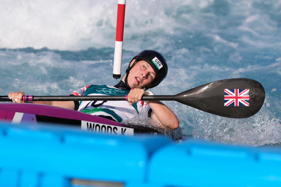 TOKYO, JAPAN - JULY 27: Kimberley Woods of Team Great Britain during the Women's Slalom Kayak K-1 Final on Day 4 of the Tokyo 2020 Olympic Games at Kasai Canoe Slalom Centre on July 27, 2021 in Tokyo, Japan. (Photo by Pete Dovgan/Speed Media/Icon Sportswire via Getty Images)