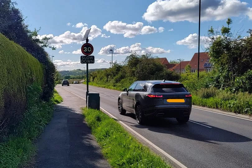 A car activates a slow down flashing warning sign on Stokesley Road, Guisborough