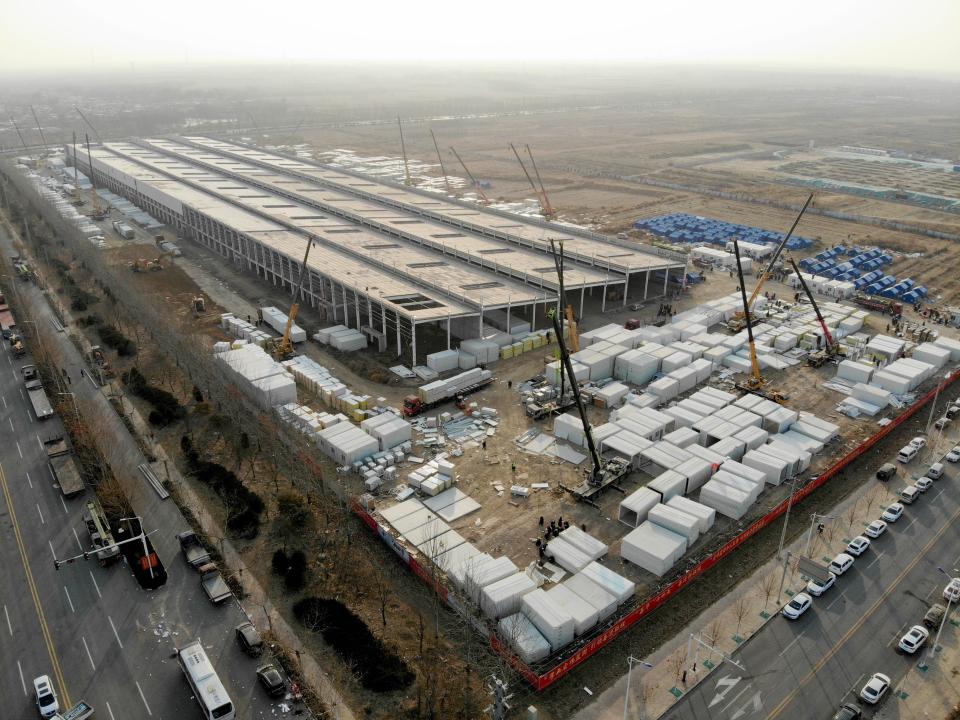 Aerial photo taken on January 19, 2021 shows a COVID-19 quarantine center under construction in Nangong City, in China's Hebei Province. / Credit: Xinhua/Getty