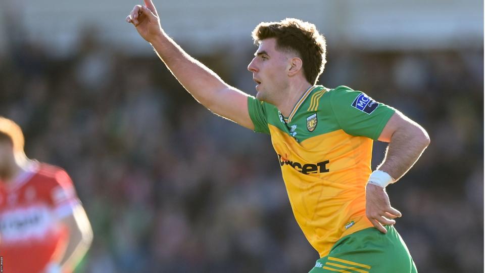 Daire O Baoill chipped Derry goalkeeper Odhran Lynch twice to score two goals for Donegal