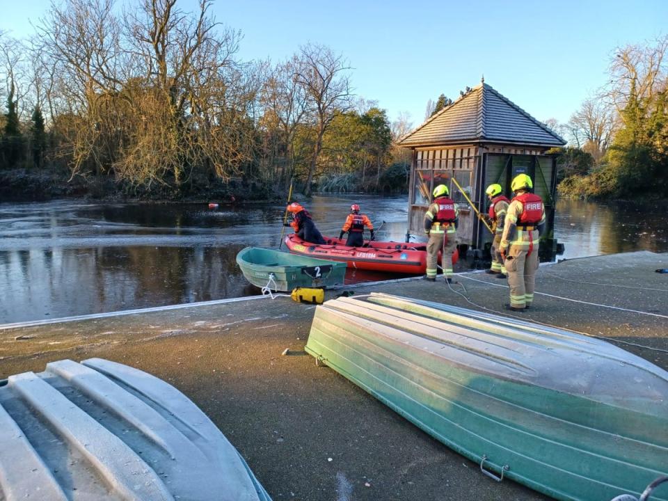 Firefighters broke through the ice to reach Ponzo (London Fire Brigade)