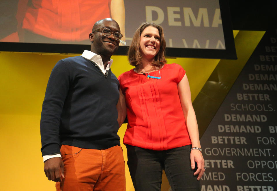 Former Tory minister Sam Gyimah, who has defected to the Liberal Democrats, with leader Jo Swinson during the Liberal Democrats autumn conference at the Bournemouth International Centre in Bournemouth.