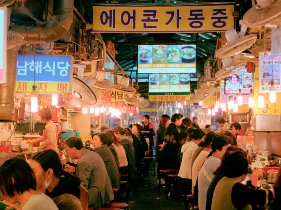 A street food market in Seoul, South Korea.