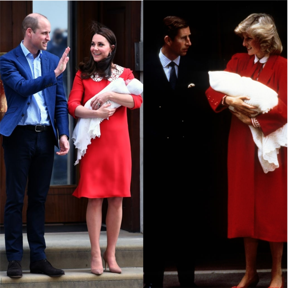 Kate Middleton in 2018 and Princess Diana in 1984