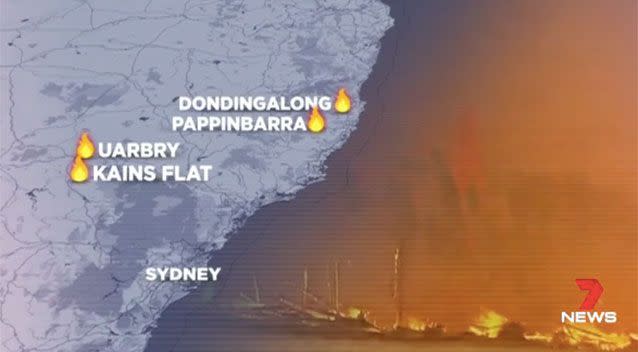 The fire map. Source: 7 News