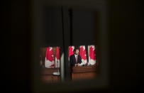 Canadian Prime Minister Justin Trudeau holds a press conference in Ottawa, Ontario, on Friday, Feb. 26, 2021, to provide an update on the COVID-19 pandemic and vaccine rollout in Canada. (Sean Kilpatrick/The Canadian Press via AP)