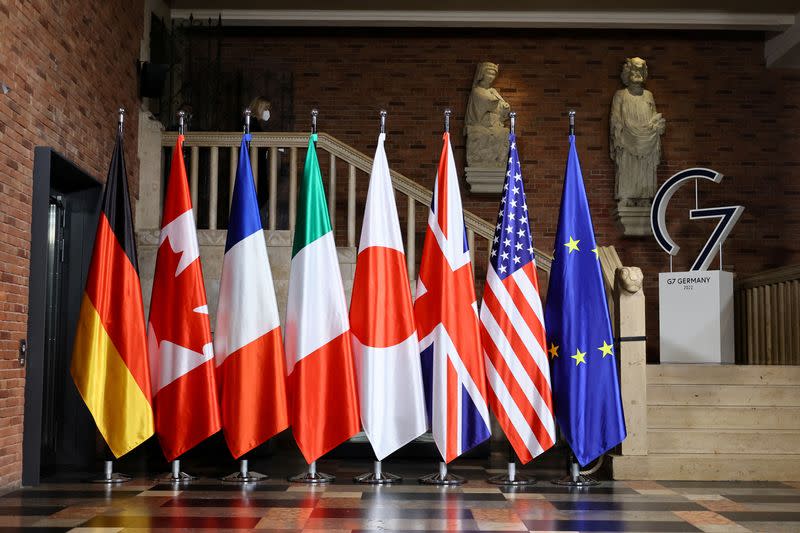 FILE PHOTO: FILE PHOTO: Flags pictured during the working session of the G7 foreign ministers