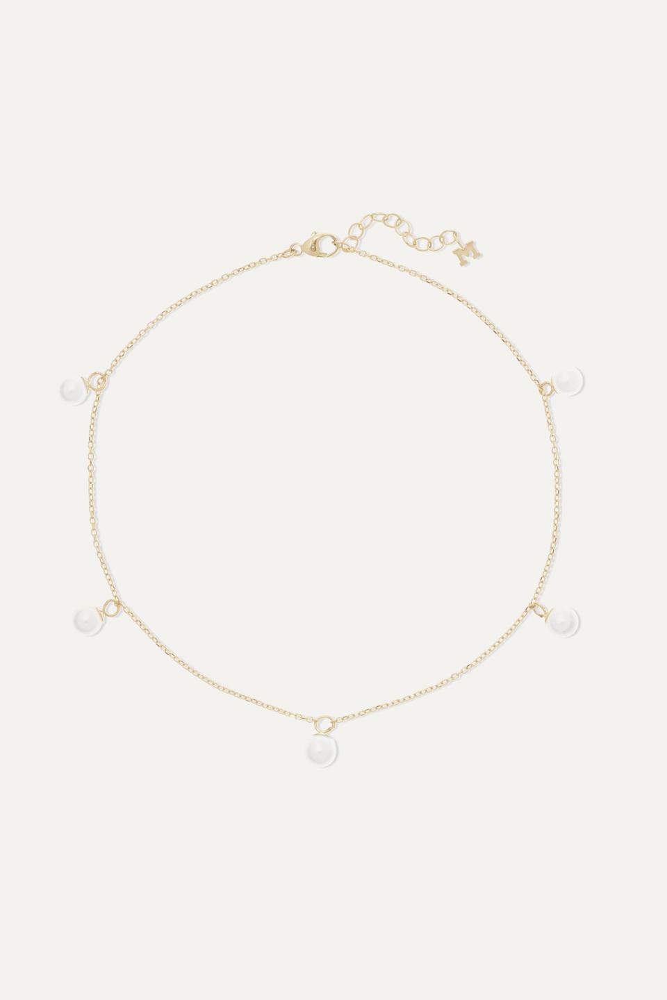 6) 14-Karat Gold Pearl Anklet