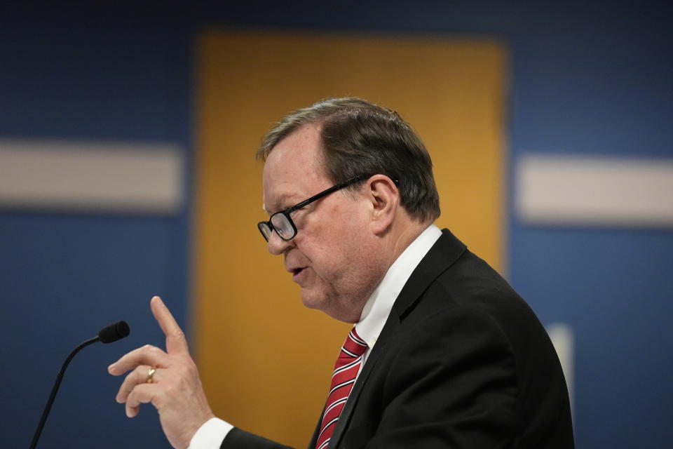 Attorney Craig Gillen, who represents David Shafer, speaks in court Tuesday, Feb. 27, 2024, in Atlanta. Terrence Bradley, special prosecutor Nathan Wade’s former law partner and onetime divorce attorney, testified as a judge considered an effort by lawyers for former President Donald Trump to disqualify Fulton County District Attorney Fani Willis over her romantic relationship with Wade. (AP Photo/Brynn Anderson, Pool)