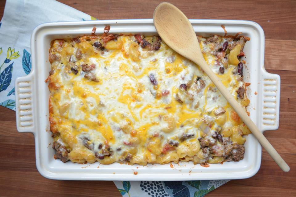 Southwestern casserole is like chili in casserole form. The recipe makes two casseroles, creating economy of scale and a meal for later.