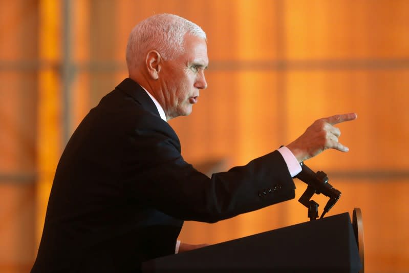 U.S. Vice President Pence delivers remarks to U.S. troops at Al Asad Air Base, Iraq