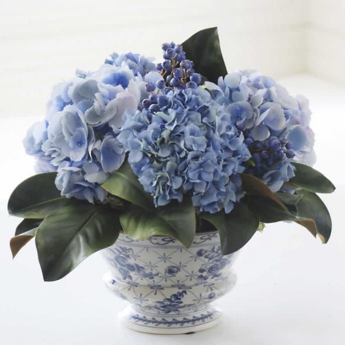 Mixed Hydrangea and Blueberry Chinoiserie