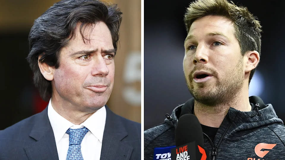 Seen here, AFL CEO Gillon McLachlan and GWS star Toby Greene.