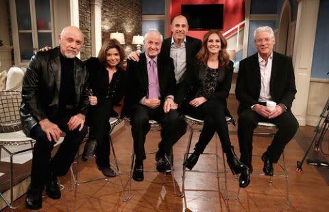 Pretty Woman cast reunites: (L-R) Hector Elizondo, Laura San Giacomo, Garry Marshall, Matt Lauer, Julia Roberts and Richard Gere. Photo: NBC/Getty