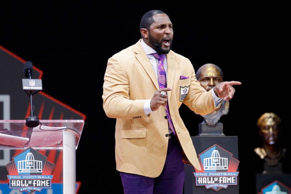 Ray Lewis was inducted into the Pro Football Hall of Fame in 2018. (Getty Images)