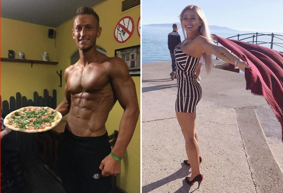 Pictured are Zdenek Slouka and Sabina Dolezalova. The couple, both Instagram fitness models, have been criticised for playing with holy water at Bali's Beji Temple.