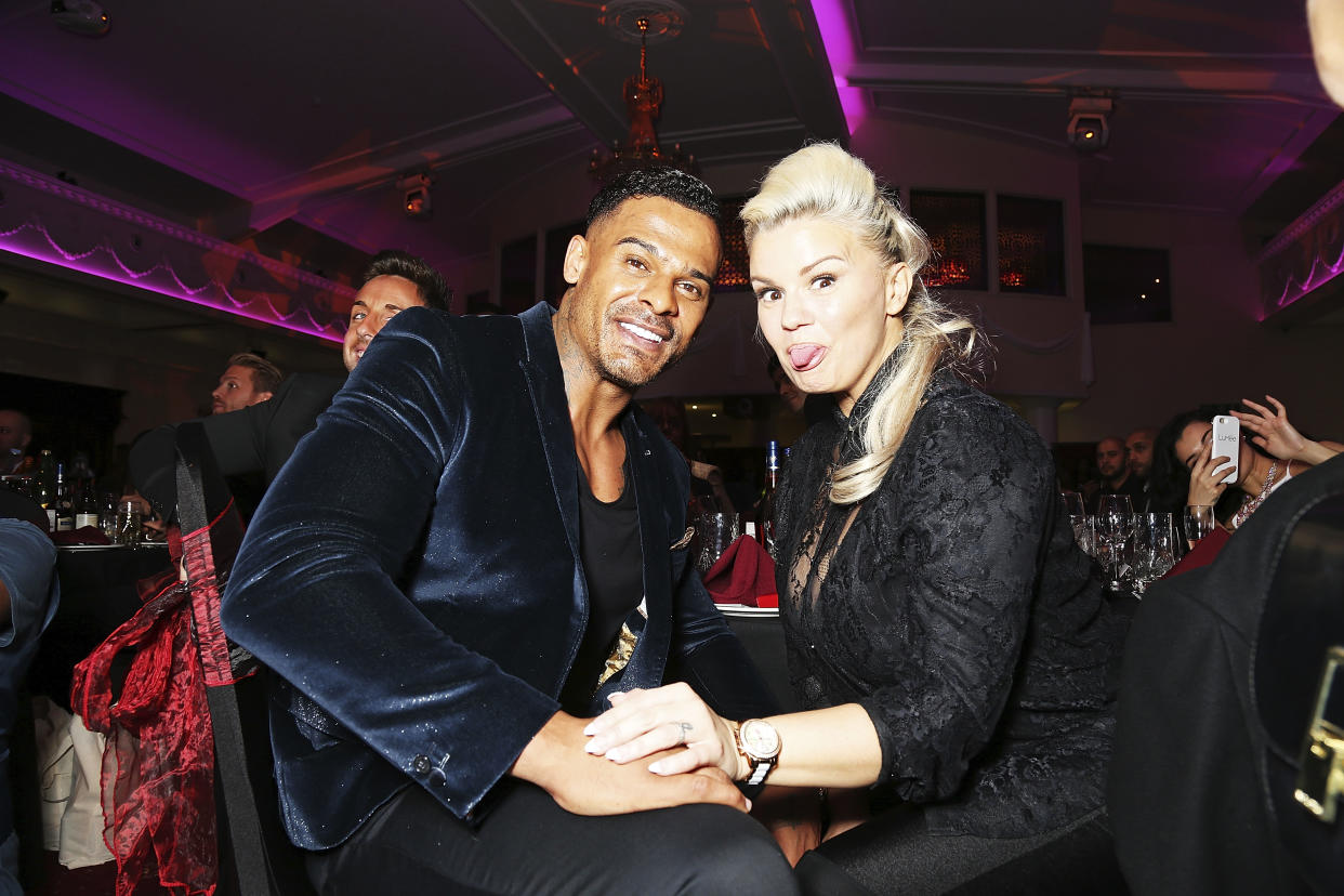 MITCHAM, ENGLAND - OCTOBER 27:  Kerry Katona (R) and George Kay attend the annual Elbrook Gala Dinner in aid of The British Asian Trust and their newly launched "Give A Girl A Future" appeal, at Chak 89 on October 27, 2016 in Mitcham, United Kingdom.  (Photo by Dave J Hogan/Dave J Hogan/Getty Images)