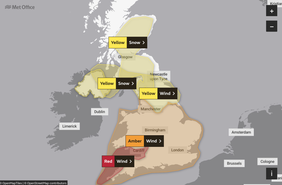 A red weather alert has been issued for parts of the UK as Storm Eunice (Met Office)