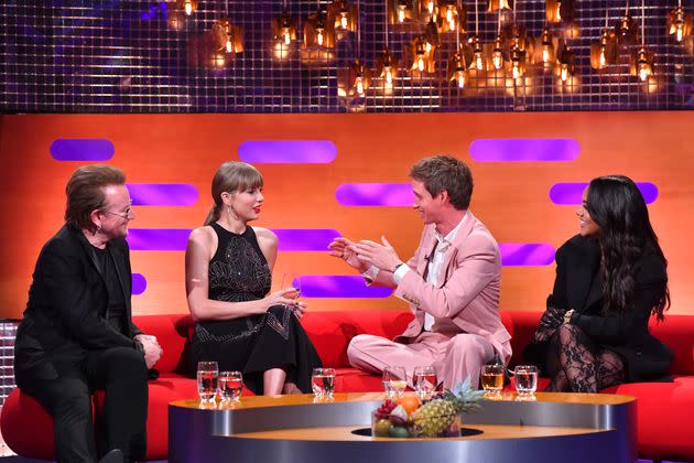 Bono, Taylor Swift, Eddie Redmayne and Alex Scott during filming for The Graham Norton Show (Photo: Matt Crossick via PA Wire/PA Images)