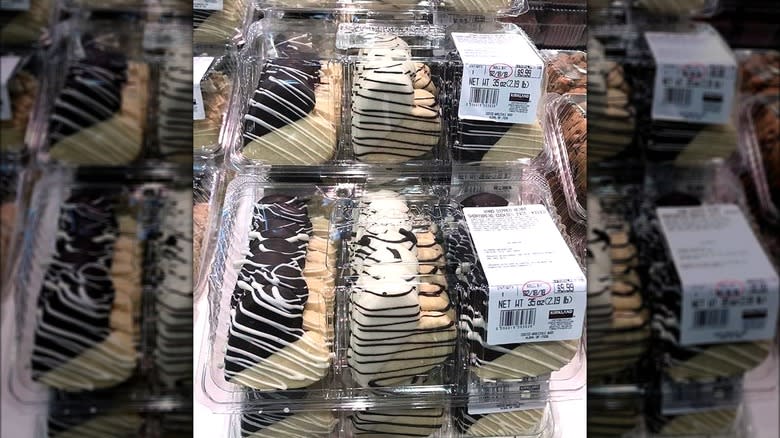 Boxes of Costco half-iced shortbread cookies