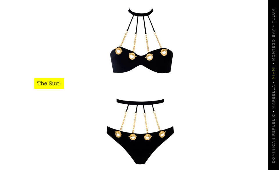 Agent Provocateur Tricja Bikini Bra Black, $490, agentprovocateur.com; Agent Provocateur Tricja Bikini Brief Black, $500, agentprovocateur.com