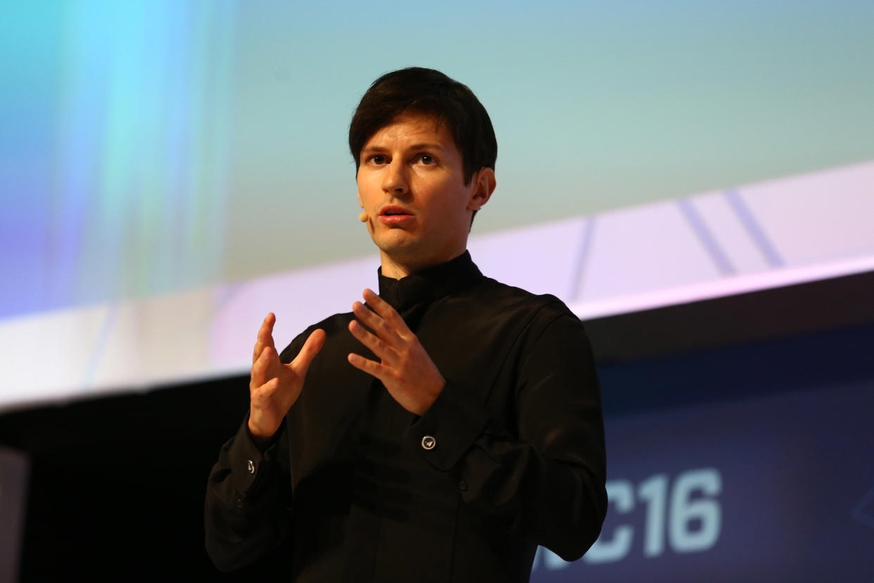 Pavel Durov speaks onstage at a conference.