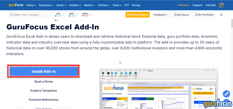 Try GuruFocus' New Excel Add-in