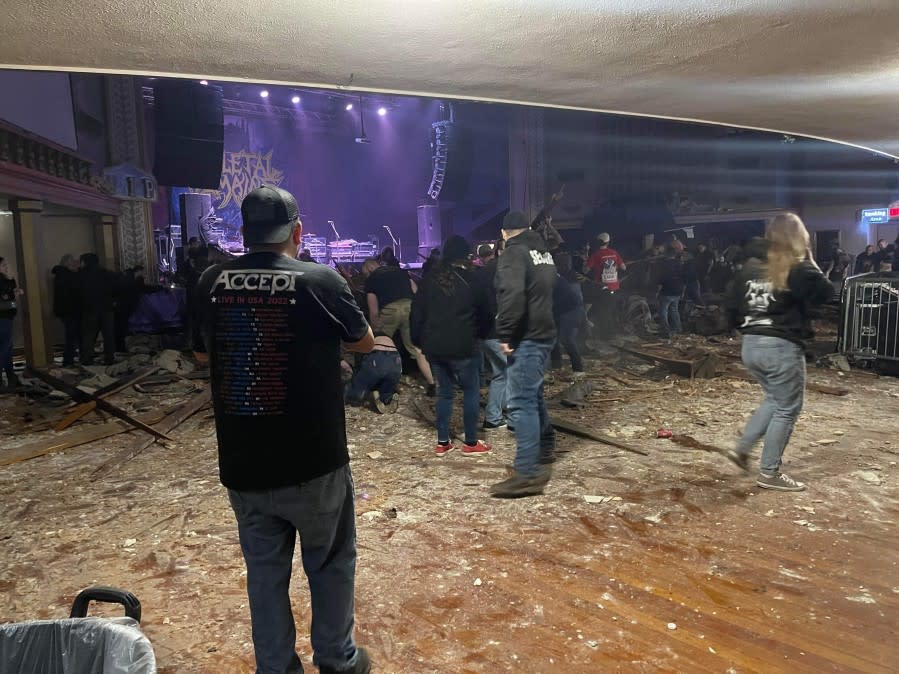 Inside the Apollo Theatre in Belvidere, Illinois, after an EF-1 tornado hit the city on Friday, March 31, 2023. (Trista Strommen)