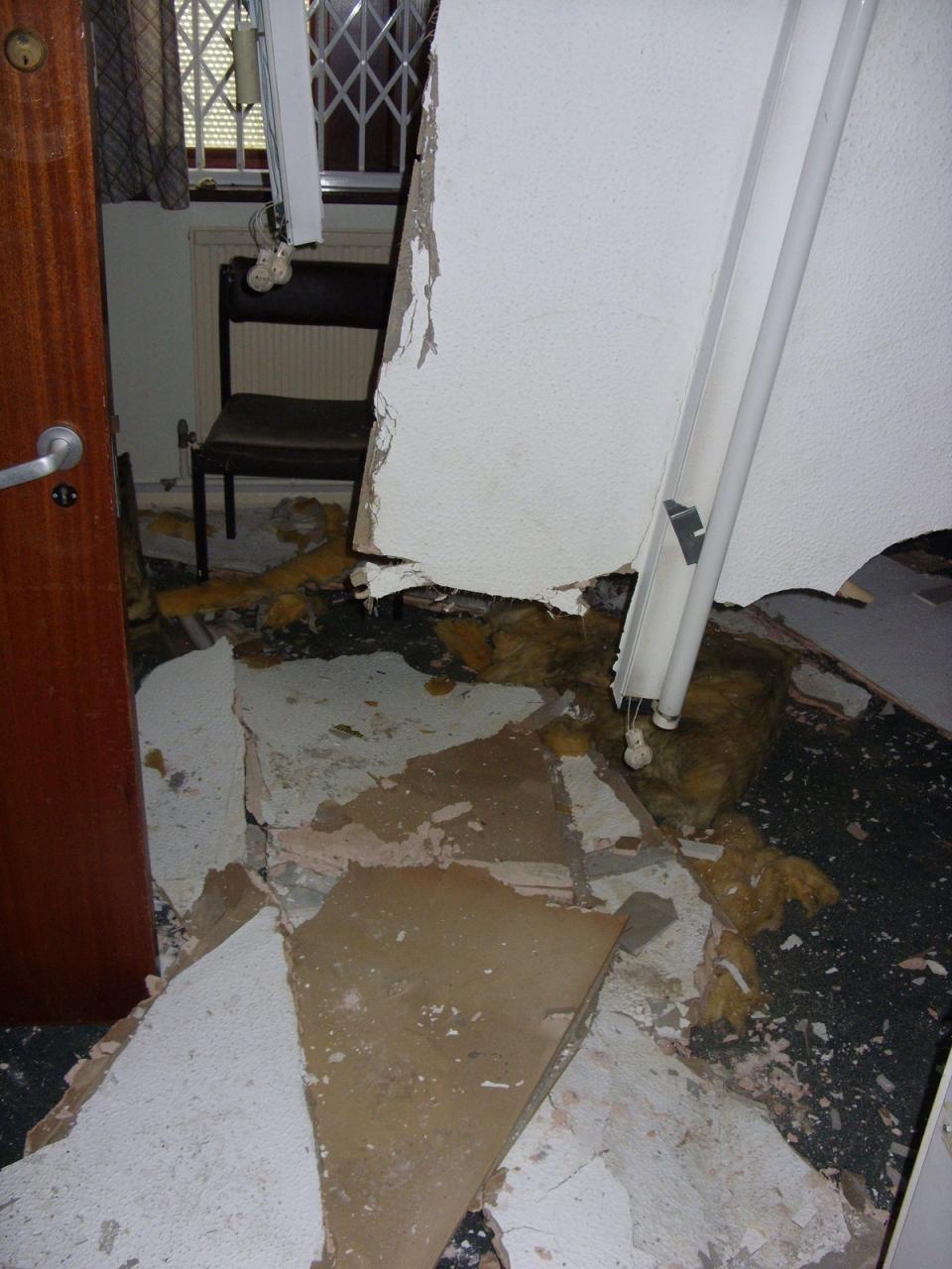 Roof Collapse caused by water leaks in the roof void which led to the plaster falling in. (Bradford DC)