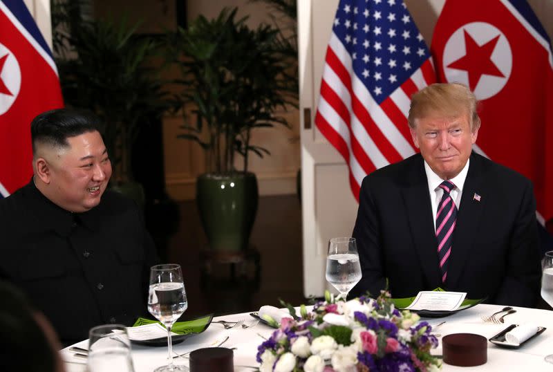 FILE PHOTO: U.S. President Donald Trump meets with North Korean leader Kim Jong Un in Hanoi