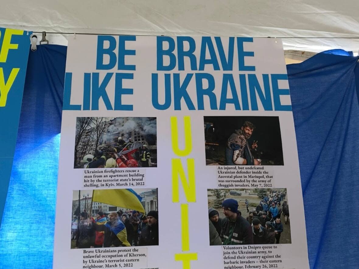 Organizers of the Ukrainian pavilion last summer were eager to use it as an opportunity to promote the country's culture to young people as the war with Russia raged on. (Gabriela Panza-Beltrandi/CBC - image credit)