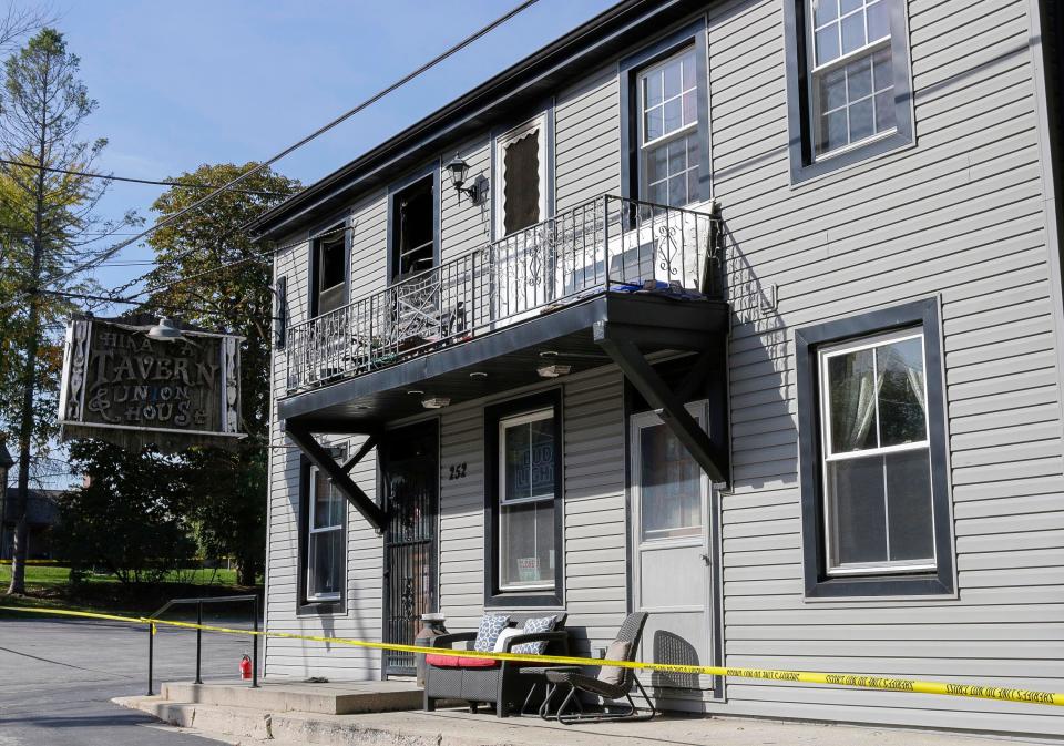 The exterior of the Hika Bay Tavern and Union House as seen Tuesday, Oct. 4, 2022, in Cleveland, Wis. A 45-year-old man was pronounced dead after being found unresponsive in the apartment above Hika Bay Tavern in the village of Cleveland Sunday evening after a fire in the apartment.