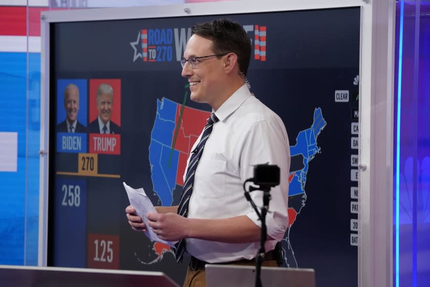 MSNBC - ELECTION COVERAGE -- Election Night 2020 -- Pictured: (l-r) Steve Kornacki in Studio 3A at 30 Rockefeller Plaza, NYC on Tuesday, November 3, 2020 -- (Photo by: Virginia Sherwood/MSNBC)