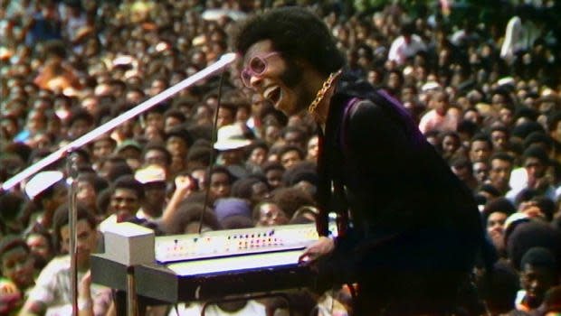 Sly Stone performs at the 1969 Harlem Cultural Festival, as seen in the documentary 