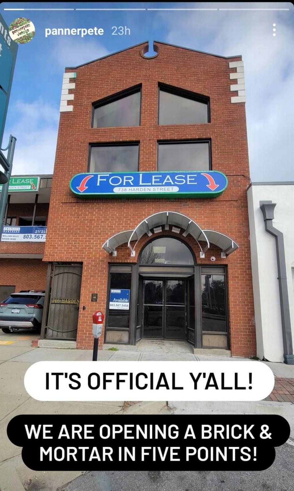 An Instagram story post from Pannerpete announces a brick-and-mortar location in Five Points.
