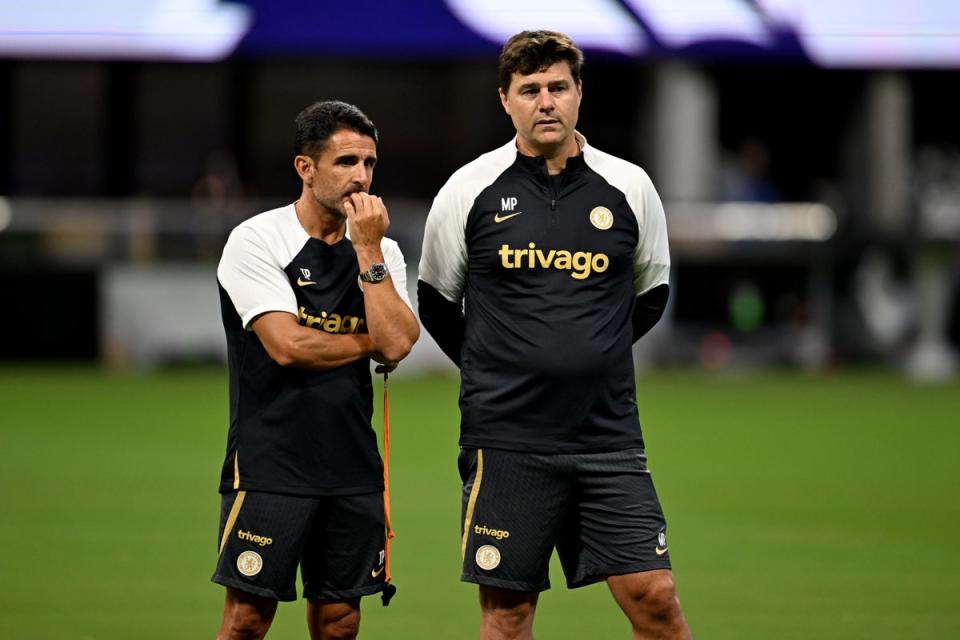 Mauricio Pochettino and trusted assistant Jesus Perez, also formerly of Tottenham, will be in the away dugout (Chelsea FC via Getty Images)