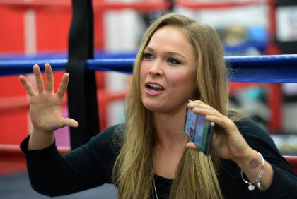 Ronda Rousey talks to the media. (USAT)