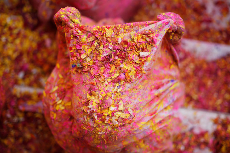 <p>A widow daubed in colours takes part in Holi celebrations in the town of Vrindavan in the northern state of Uttar Pradesh, India, Feb. 27, 2018. (Photo: Adnan Abidi/Reuters) </p>