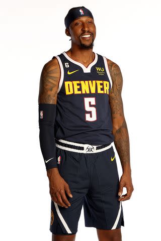 <p>Matthew Stockman/Getty</p> Kentavious Caldwell-Pope #5 of the Denver Nuggets poses for a portrait during Denver Nuggets Media Day at Ball Arena on September 26, 2022 in Denver, Colorado. NOTE TO USER: User expressly acknowledges and agrees that, by downloading and/or using this photograph, User is consenting to the terms and conditions of the Getty Images License Agreement.