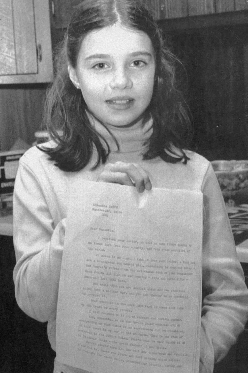 <p>Further proof that the words of a child can make a huge impact, Smith was only 10 when she eased Cold War tensions between the United States and Russia with a single letter. She wrote a note to CPSU General Secretary Yuri Andropov suggesting that both countries could co-exist peacefully, which ended up getting published in a Soviet newspaper. Andropov responded with an invitation for Smith and her family to visit his country. This experience earned her the role of "America's Youngest Ambassador," and she later brought her message of peace to Japan. She also pursued a television career as an actress and as a special correspondent for the Disney Channel covering the 1984 presidential election. Following her untimely death at 13 in a plane crash, her achievements were celebrated in her Maine hometown and in Russia where a monument was built in her honor.</p>