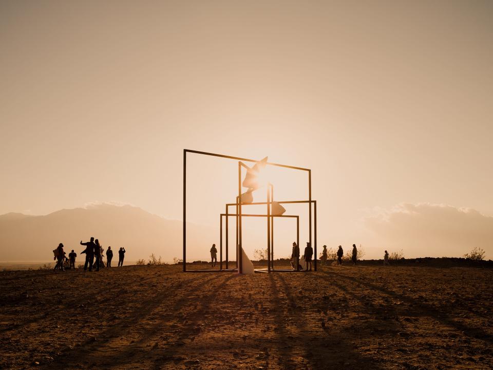 Desert X installation view of Alicja Kwade's "ParaPivot (sempiternal clouds)," 2021.