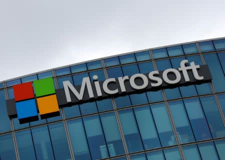 The logo of Microsoft is pictured in Issy-les-Moulineaux, France, August 8, 2016. REUTERS/Jacky Naegelen/File Photo