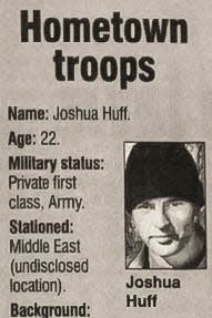 A clipping from the Feb. 18, 2003, edition of the Wausau Daily Herald includes a photograph of a then 22-year-old Joshua Huff.