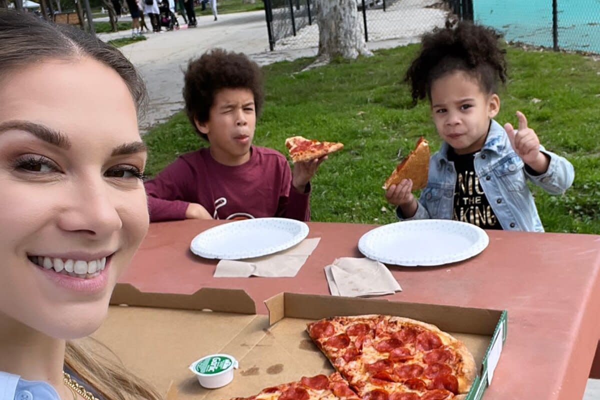 Allison Holker Enjoys Park Pizza Party with Daughter Zaia and Son Maddox, Who Gives Skating a Try