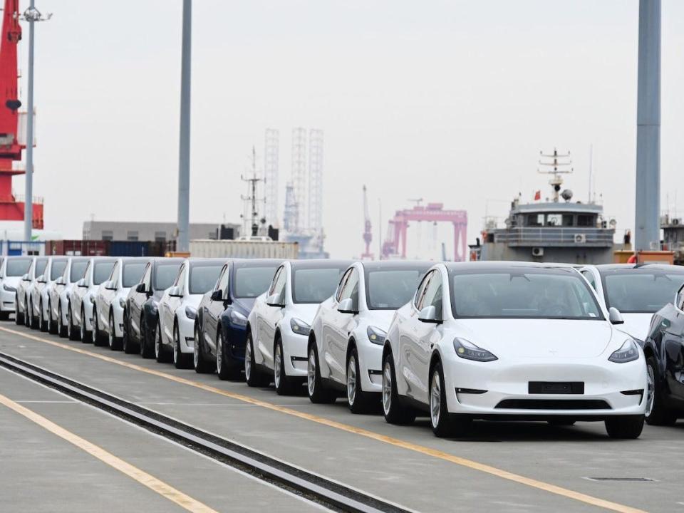 Tesla Model Y And Model 3 Electric Vehicles, Which Will Be Sent To The Port Of Zeebrugge In Belgium