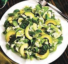 Spring Green Avocado Salad is green enough for St. Patrick\'s Day or any day, with fresh color from avocados, lettuce, arugula, cucumber and green onions, among other ingredients. AP photo