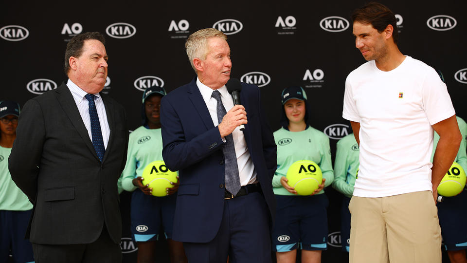 Craig Tiley and Rafael Nadal, pictured here at the 2020 Australian Open in January.