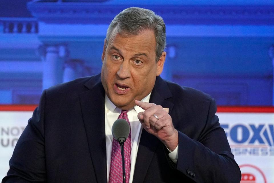 Former New Jersey Gov. Chris Christie speaks during a Republican presidential primary debate hosted by FOX Business Network and Univision, Wednesday, Sept. 27, 2023, at the Ronald Reagan Presidential Library in Simi Valley, Calif (Copyright 2023 The Associated Press. All rights reserved.)